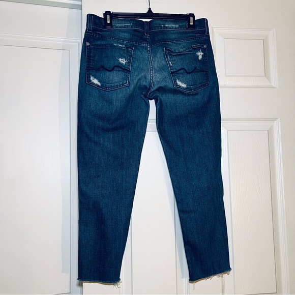 7 For All Mankind Roxanne Cropped Raw Hem Low Rise Jeans Distressed - Picture 7 of 10